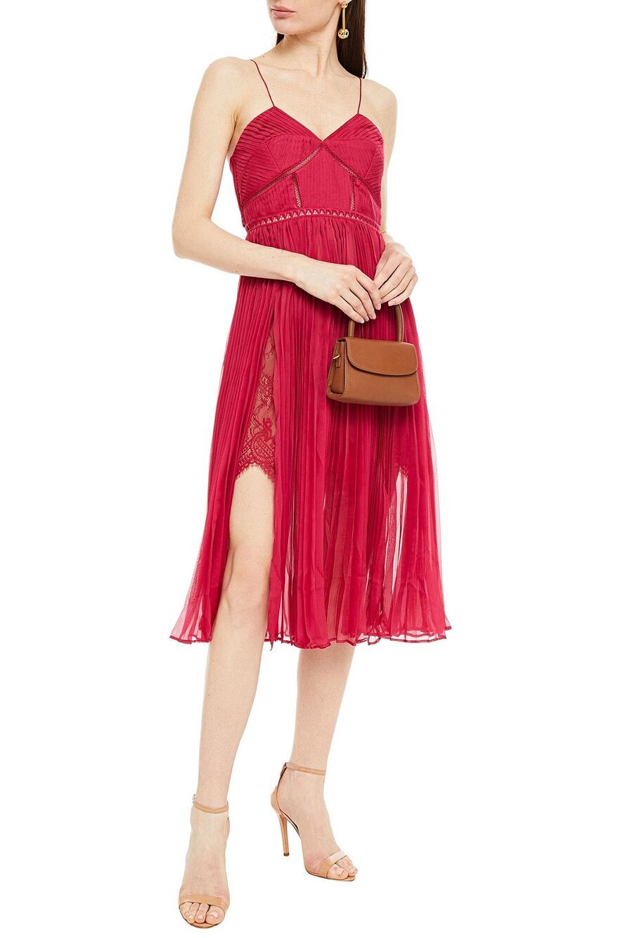 Self-Portrait Pleated Chiffon Midi Dress